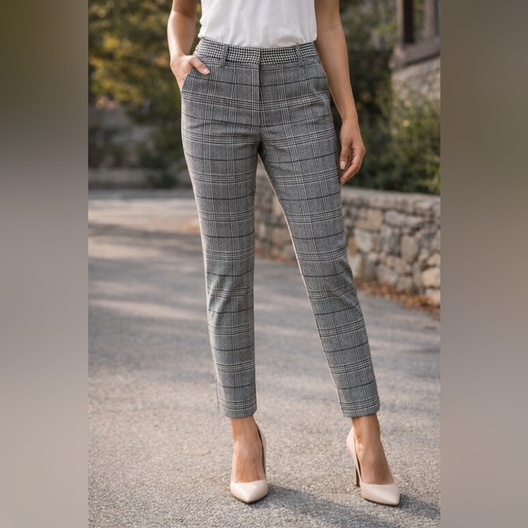 MARELLA Pants - Marella Plaid Slim Ankle Pants Black White Houndstooth Stretch Trousers Sz 4